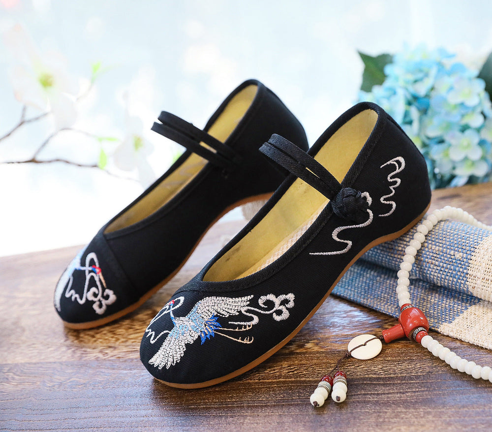 Women's Low Pumps Low-cut Embroidered Cotton One-word Canvas Shoes Newgew