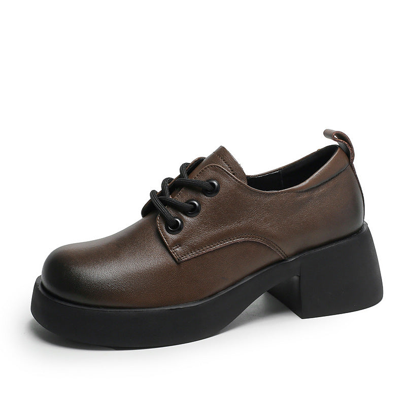 Women Retro Minimalist Leather Thick Soled Casual Shoes Newgew Shoes