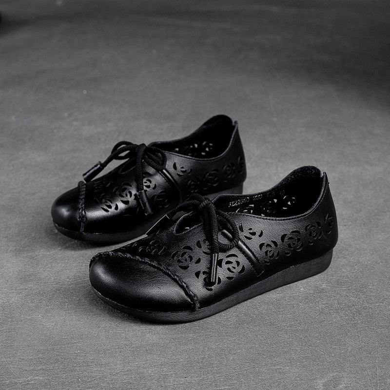 Women Retro Hollow Soft Leather Flat Shoes Newgew Shoes