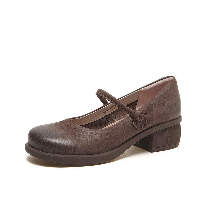 Women Retro Leather Chunky Heel Casual Shoes Newgew Shoes