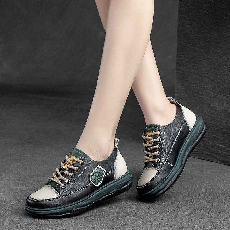 Women Retro Color Matching Leather Casual Shoes Newgew Shoes