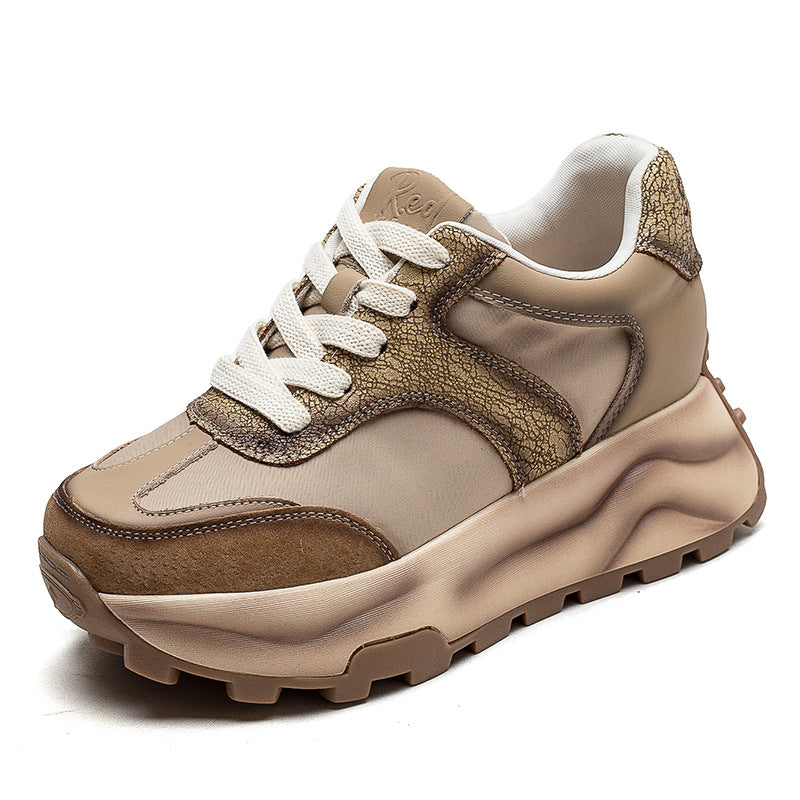 Women Retro Patchwork Leather Thick Soled Casual Shoes Newgew Shoes