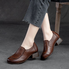 Women Retro Leather Chunky Heel Casual Shoes Newgew Shoes