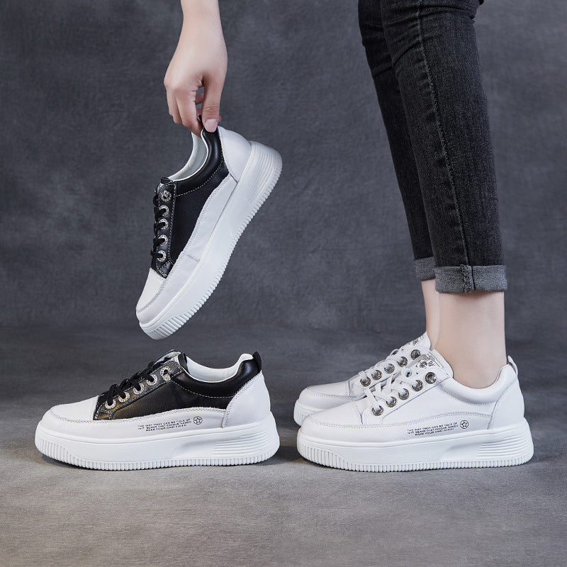 Women Minimalist Fashion Leather Thick Soled Casual Shoes Newgew Shoes