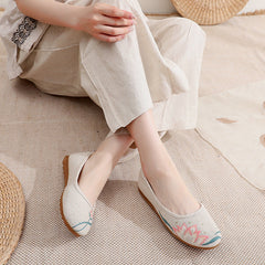 Women's Cloth Vintage Embroidered Flat Dance Ethnic Canvas Shoes Newgew