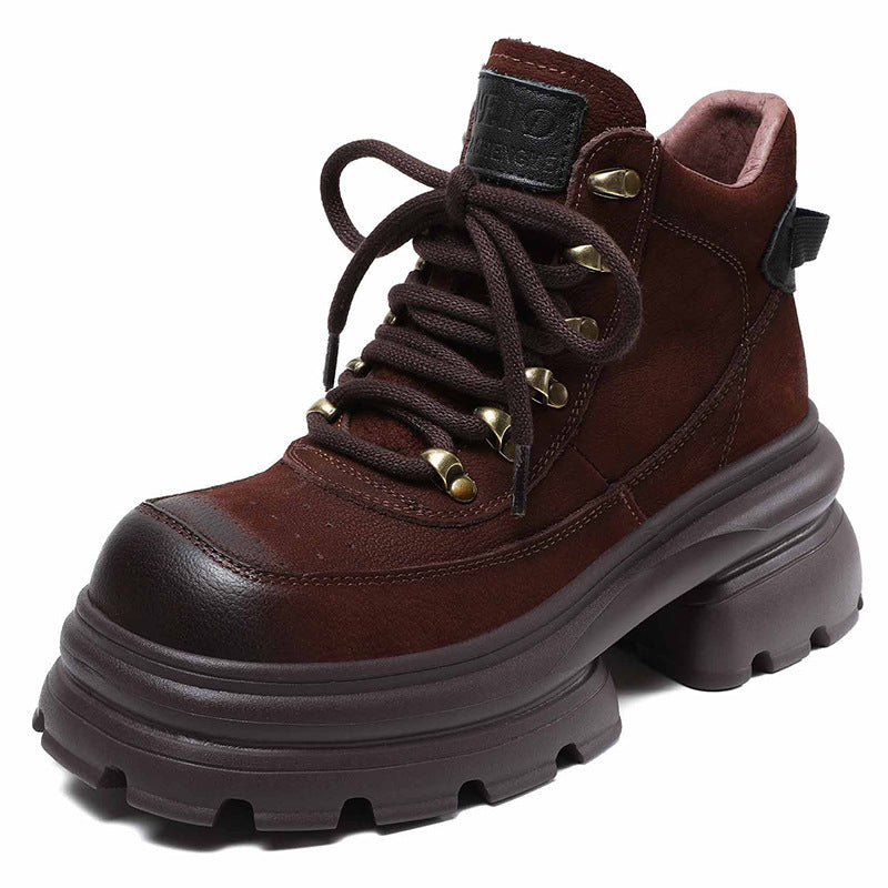 Women Retro Leather Chunky Platform Ankle Boots Newgew Shoes