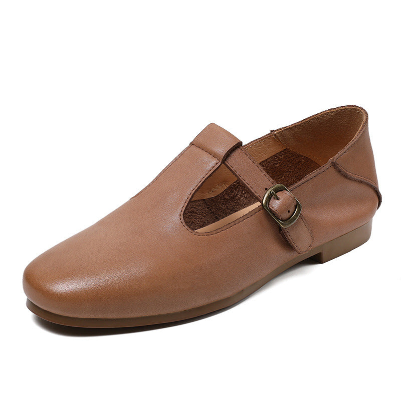 Women Retro Soft Cowhide Leather Flat Casual Shoes Newgew Shoes