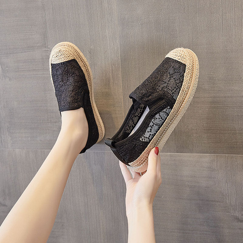 Glamorous Women's Straw Fisherman Trendy Versatile Canvas Shoes Newgew
