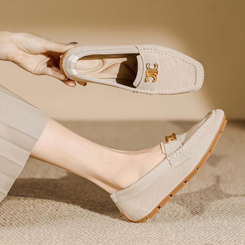 Flat Soft Sole Flying Woven Square Toe Loafers NewGew
