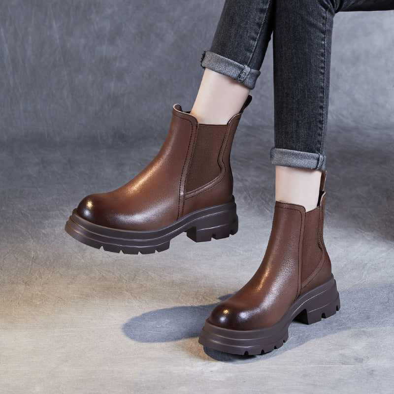 Women Minimalist Solid Leather Casual Boots Newgew Shoes