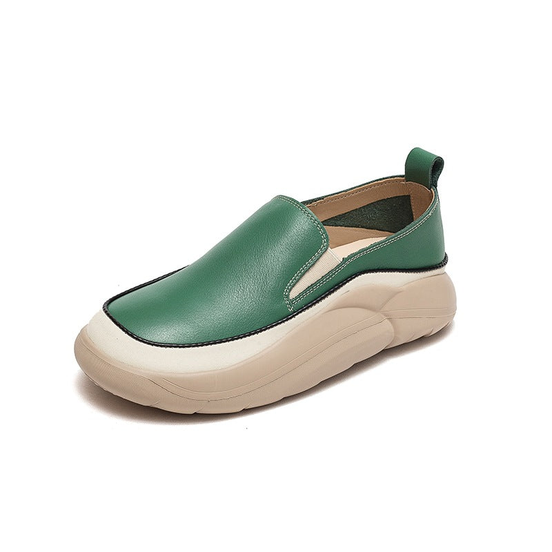Women Retro Leather Thick Sole Casual Shoes Newgew Shoes