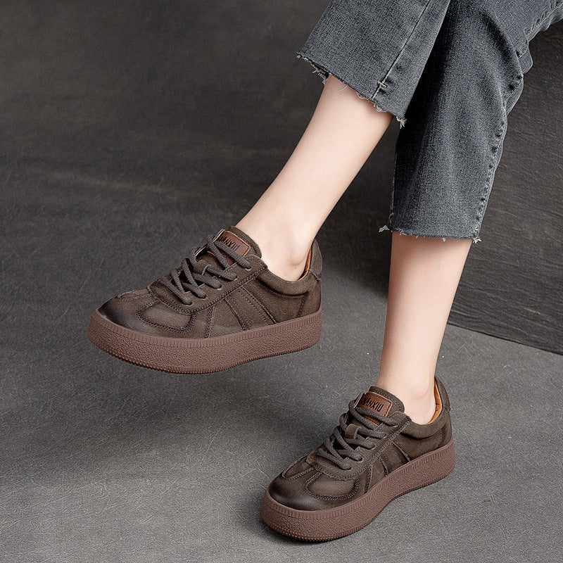 Women Retro Patchwork Leather Flat Casual Shoes Newgew Shoes