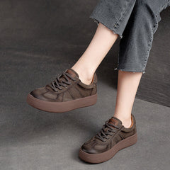 Women Retro Patchwork Leather Flat Casual Shoes Newgew Shoes