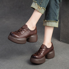 Women Minimalist Solid Leather Chunky Platform Casual Shoes Newgew Shoes