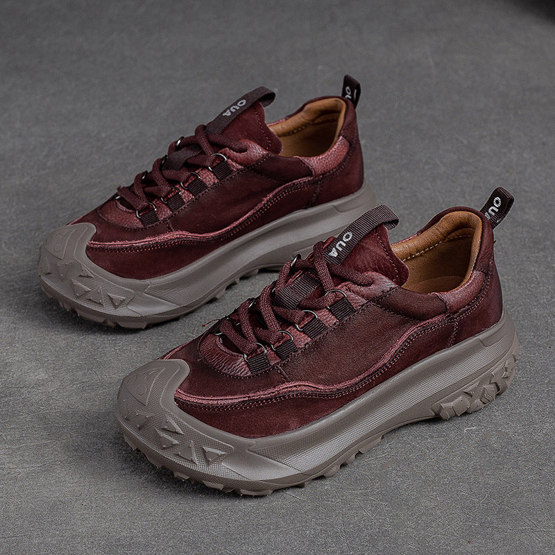 Women Retro Leather Thick Soled Casual Shoes Newgew Shoes