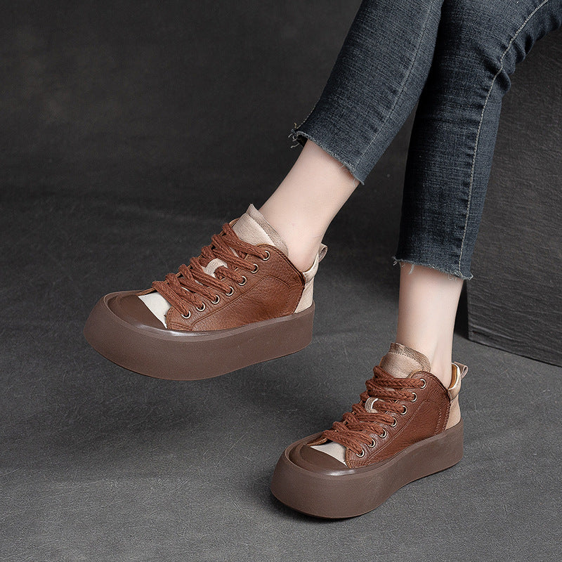 Women Retro Leather Thick Soled Casual Shoes Newgew Shoes