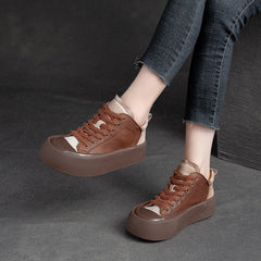 Women Retro Leather Thick Soled Casual Shoes Newgew Shoes