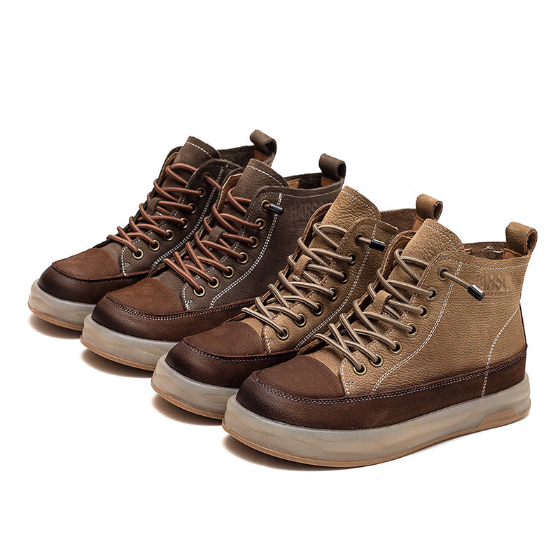 Women Retro Color Matching Patchwork Leather Boots Newgew Shoes
