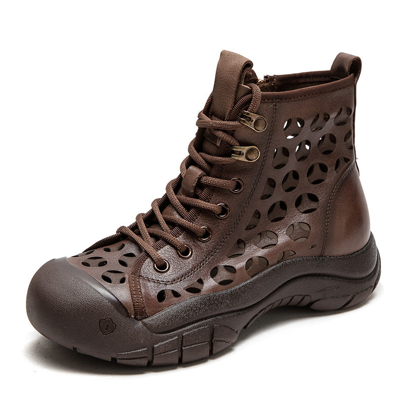 Women Retro Breathable Hollow Leather Casual Boots Newgew Shoes