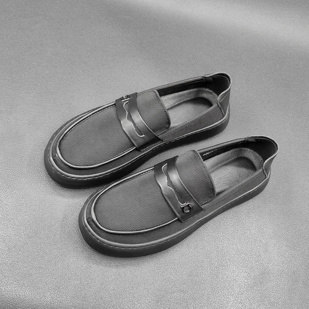 Men Retro Pure Black Leather Casual Loafers Newgew Shoes
