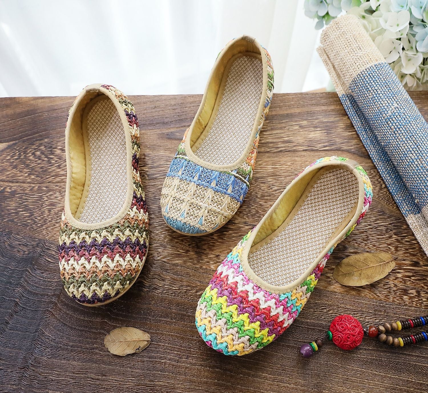 Women's Soft Bottom Beach Woven Cloth Summer Ethnic Canvas Shoes Newgew