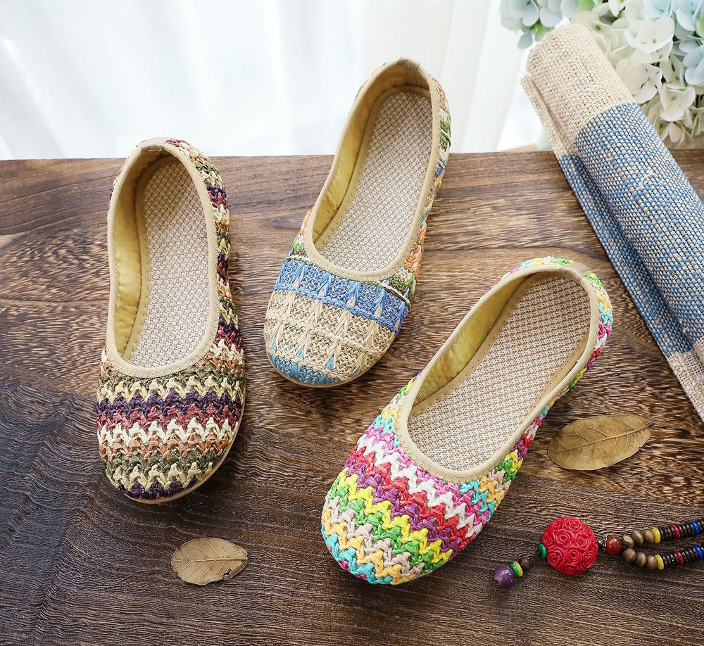 Women's Soft Bottom Beach Woven Cloth Summer Ethnic Canvas Shoes Newgew