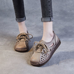 Women Minimalist Summer Hollow Leather Flat Casual Shoes Newgew Shoes