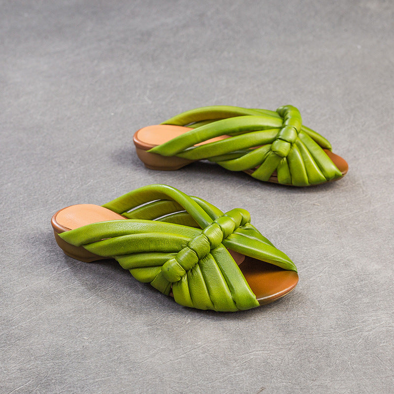 Women Retro Minimalist Leather Casual Slides Newgew Shoes