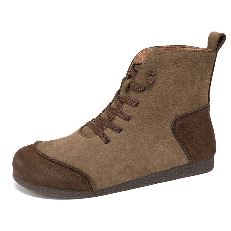 Women Retro Frosted Cowhide Patchwork Flat Boots Newgew Shoes