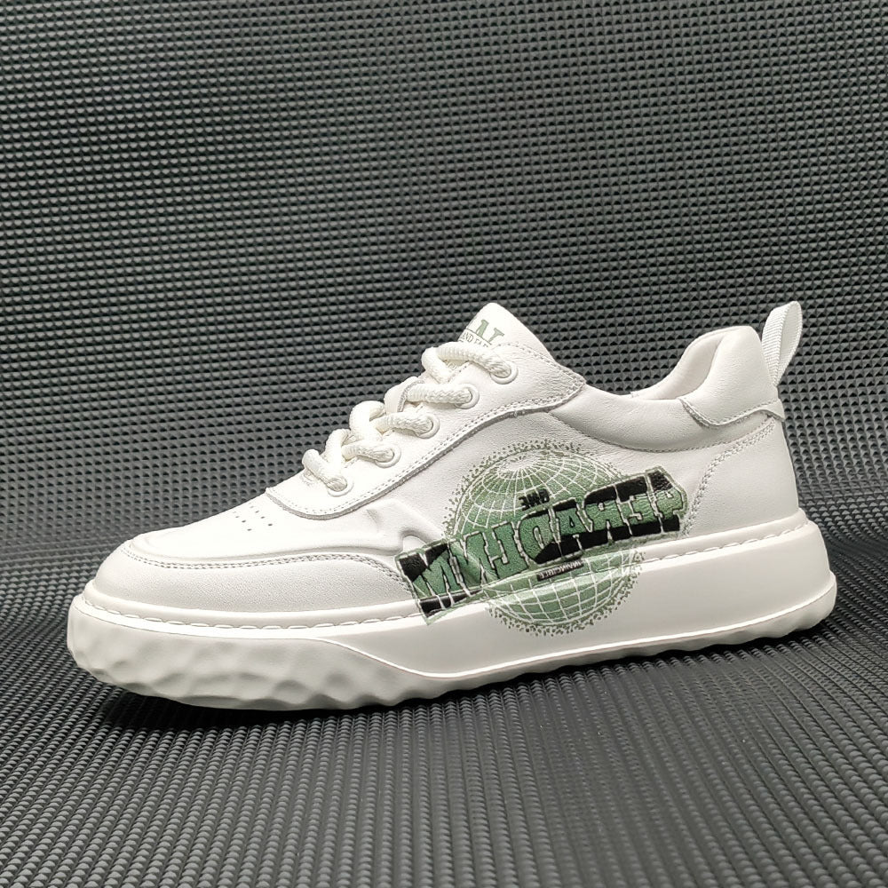 Men Fashio Print Leather Casual Flat Sneakers Newgew Shoes