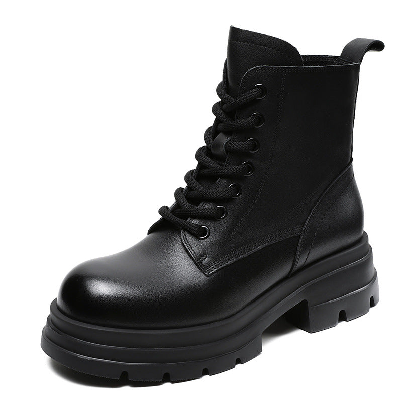 Women Retro Leather Classic Handmade Chunky Sole Boots Newgew Shoes