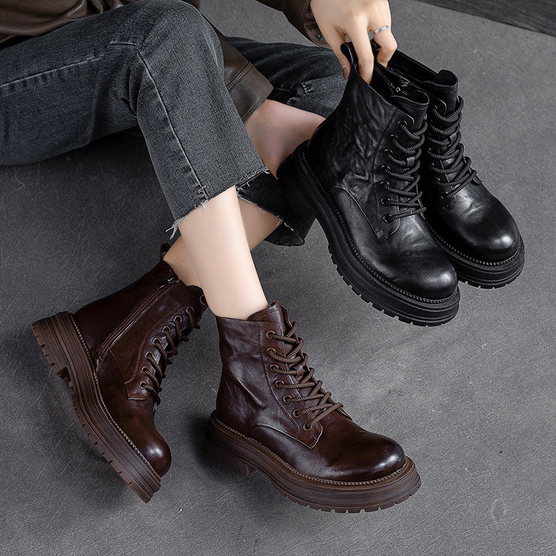 Women Retro Classic Patchwork Leather Boots Newgew Shoes