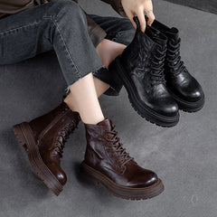 Women Retro Classic Patchwork Leather Boots Newgew Shoes