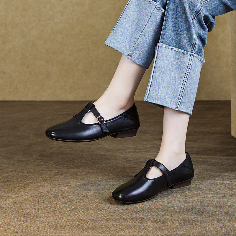 Women Retro Minimalist Leather Buckle Casual Shoes Newgew Shoes