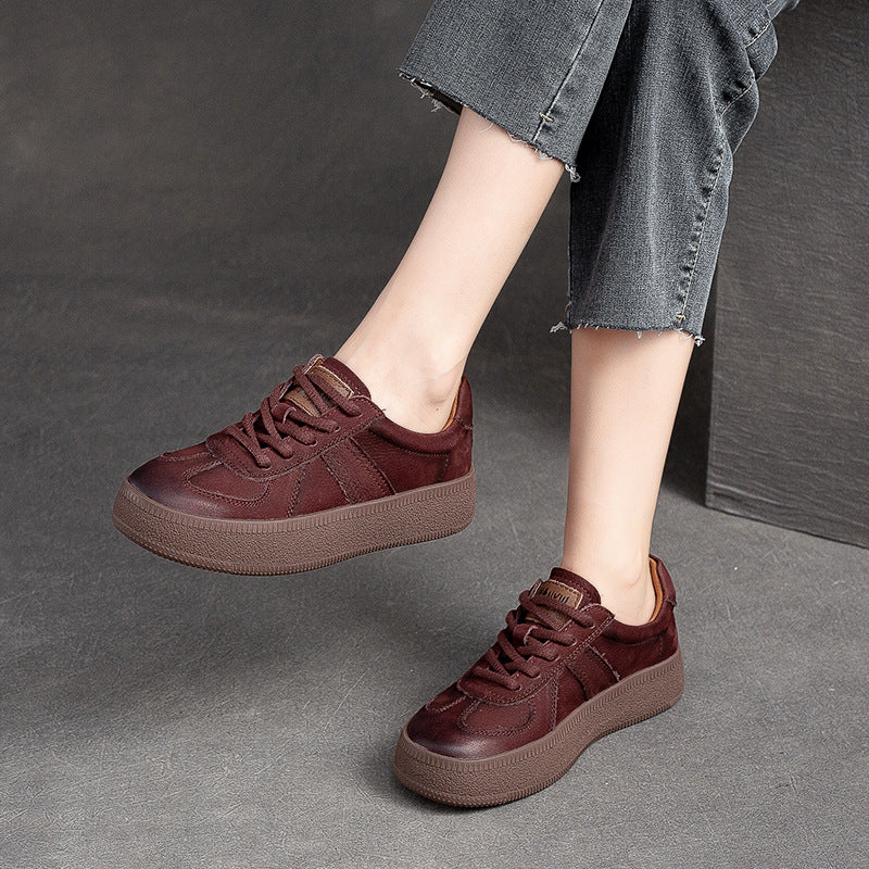 Women Retro Patchwork Leather Flat Casual Shoes Newgew Shoes