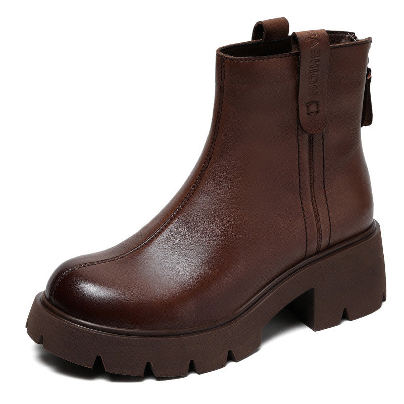 Women Retro Casual Patchwork Leather Chunky Heel Boots Newgew Shoes