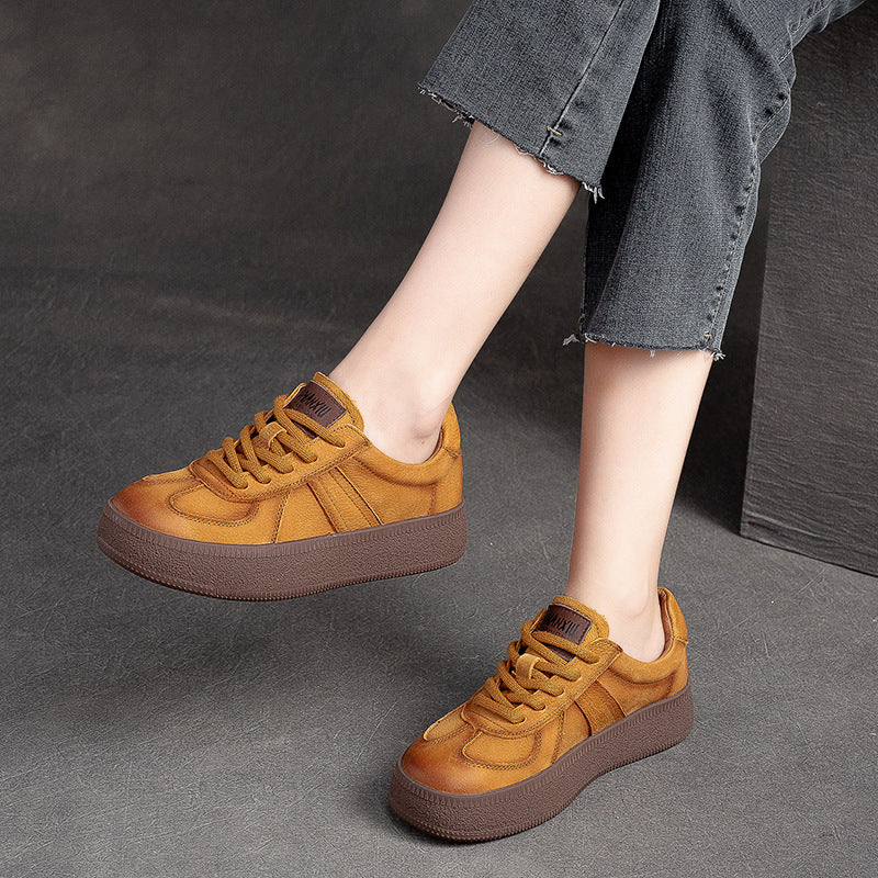 Women Retro Patchwork Leather Flat Casual Shoes Newgew Shoes