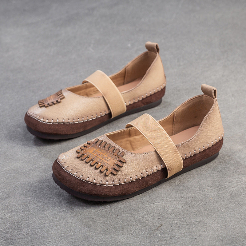 Women Retro Patchwork Leather Soft Flat Casual Shoes Newgew Shoes