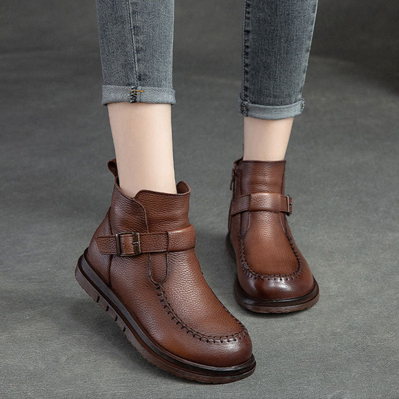 Women Retro Cowhide Furred Winter Boots Newgew Shoes