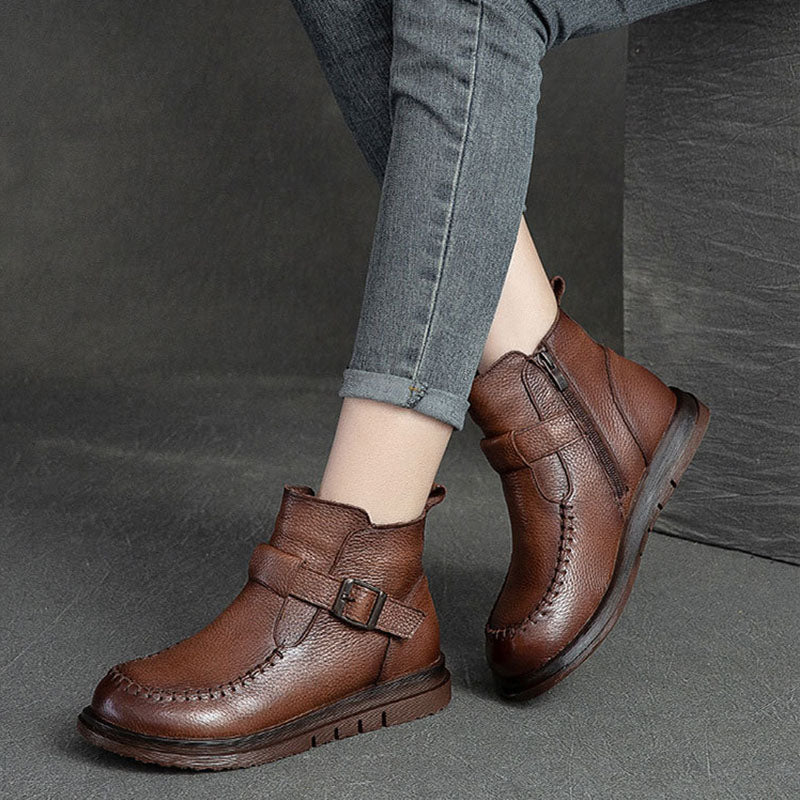 Women Retro Cowhide Furred Winter Boots Newgew Shoes