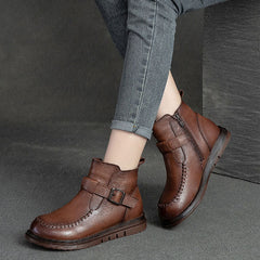 Women Retro Cowhide Furred Winter Boots Newgew Shoes