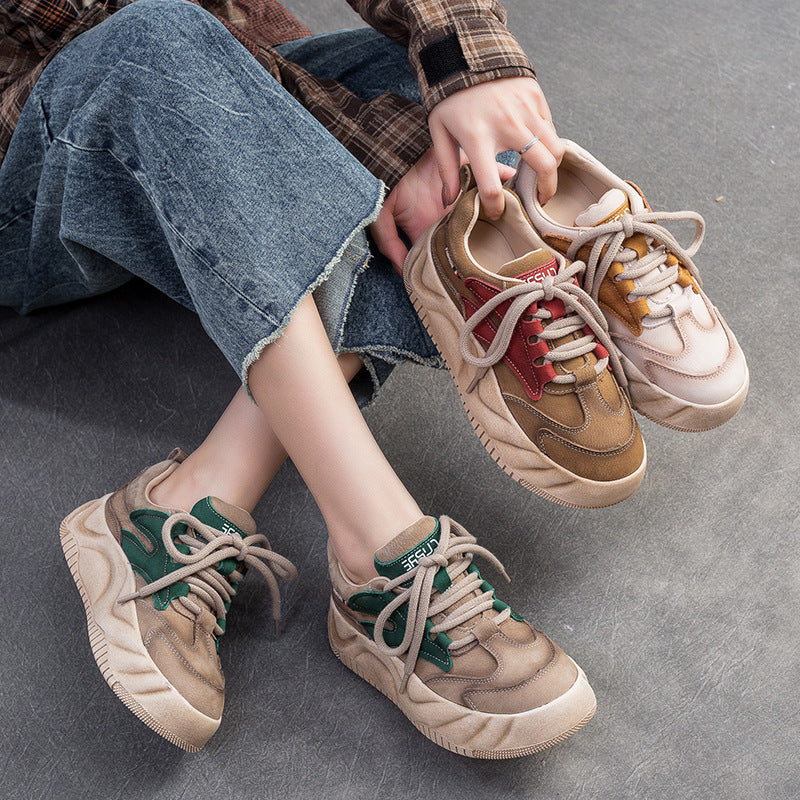 Women Retro Leather Flat Thick Soled Casual Shoes Newgew Shoes