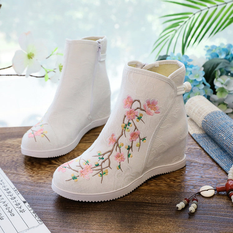 Ethnic Style Embroidered Height Increasing Insole Canvas Shoes Newgew