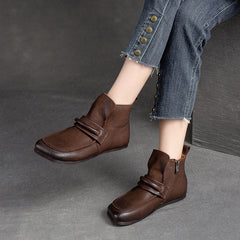 Women Retro Casual Leather Minimalist Flat Ankle Boots Newgew Shoes