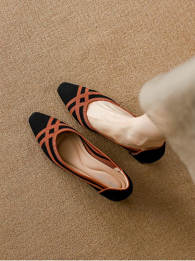 Knitted Pointed Toe Low Heel Shoes Newgew