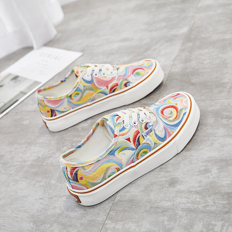 Female Korean Style Low Top Trendy Thick-soled Canvas Shoes Newgew