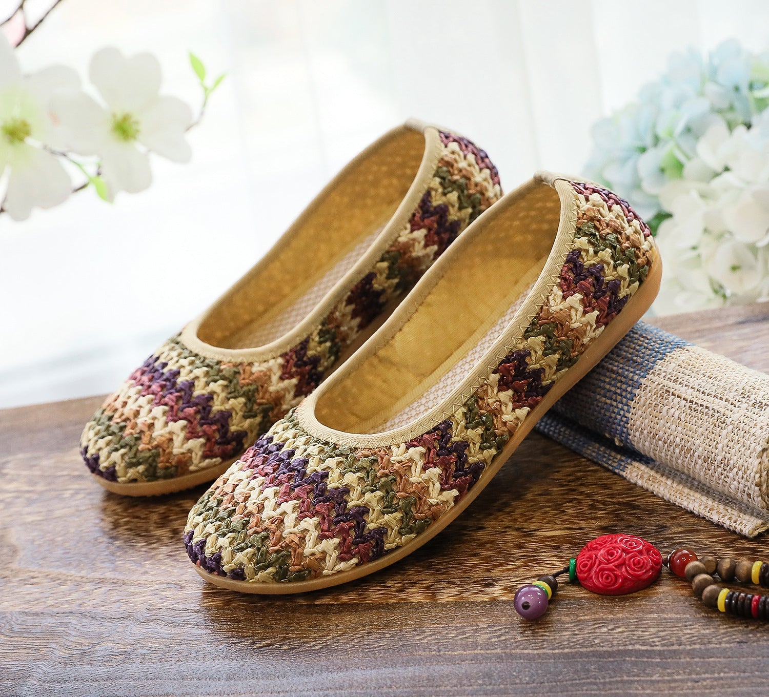 Women's Soft Bottom Beach Woven Cloth Summer Ethnic Canvas Shoes Newgew