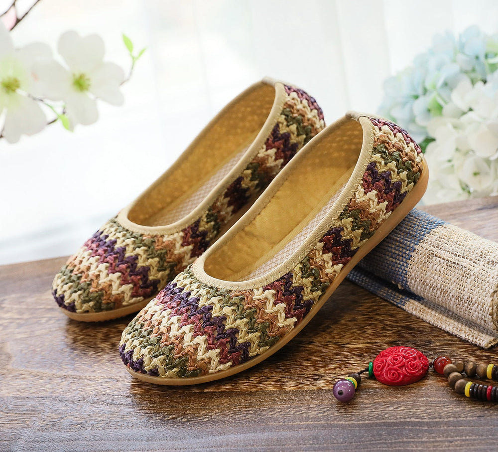 Women's Soft Bottom Beach Woven Cloth Summer Ethnic Canvas Shoes Newgew