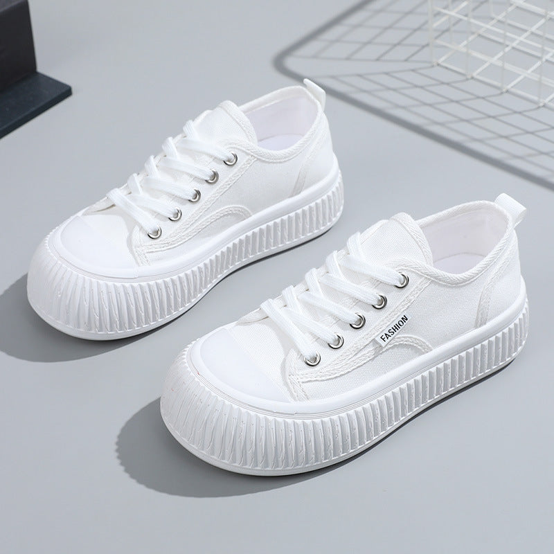 Women's White Thick Sole Height Increasing Canvas Shoes Newgew