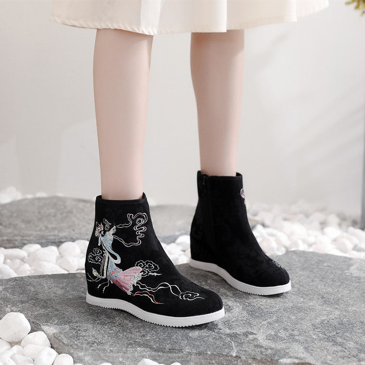 Ethnic Style Embroidered Height Increasing Insole Canvas Shoes Newgew